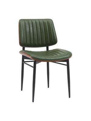 Indoor Mid-Century Modern Metal Chair with Green Vinyl Seat & Back