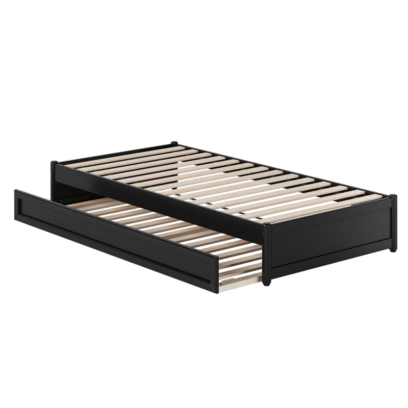 Lit plateforme en bois massif Lamariah avec lit gigogne assorti, Très grand simple, Noir