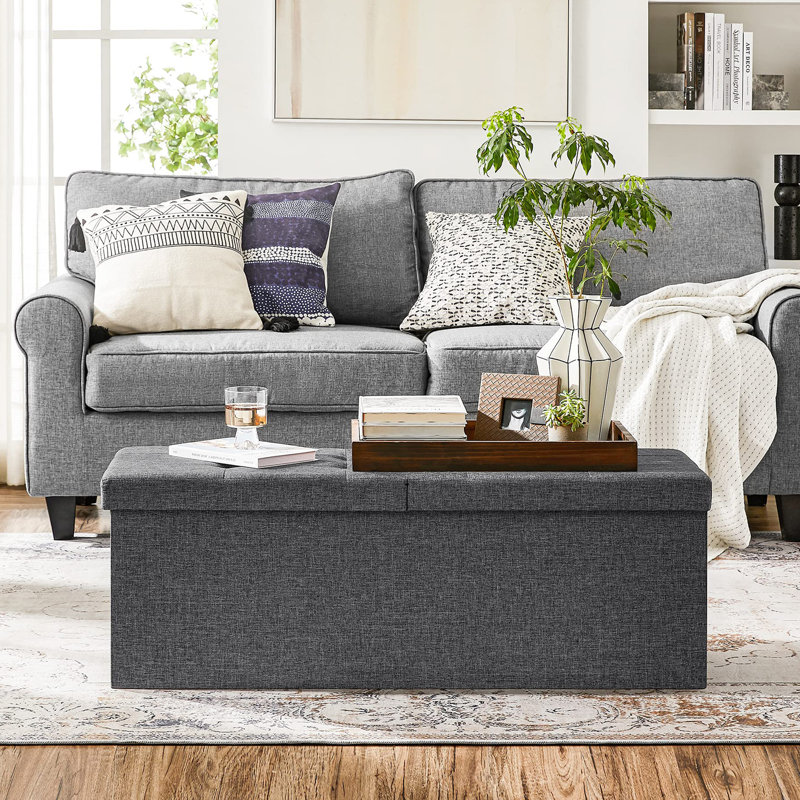 Repose-pieds avec rangement, H 15 po x l 43 po x P 15 po, Gris ardoise