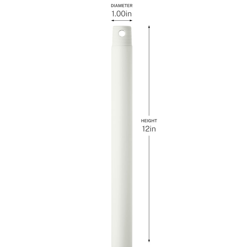 12 inch Single Threaded Ceiling Fan Downrod in Matte White, Matte White, 12" H x 1" W x 1" D