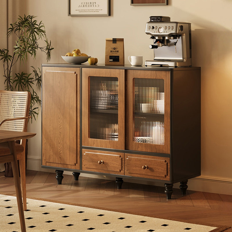 Buffet en noyer massif et bois manufacturé, H 38,19 po x l 48,82 po x P 16,14 po