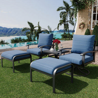 Outdoor Swivel Rocker Patio Chairs With Ottomans And Coffee Table 5 Pcs Bistro Set