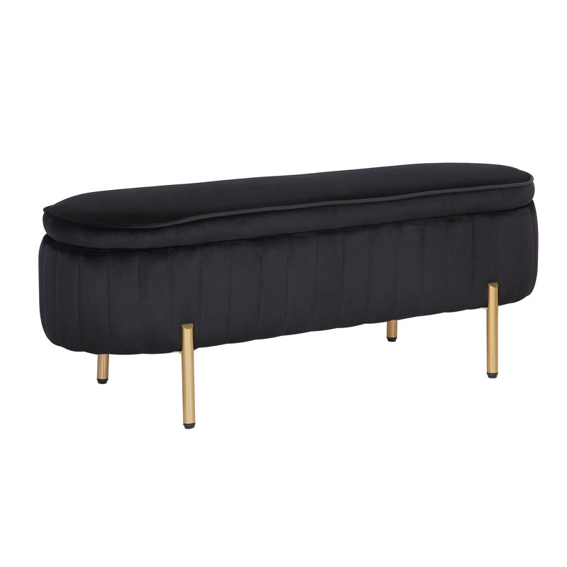 Banc de rangement avec repose-pieds Kronqui, Velours noir