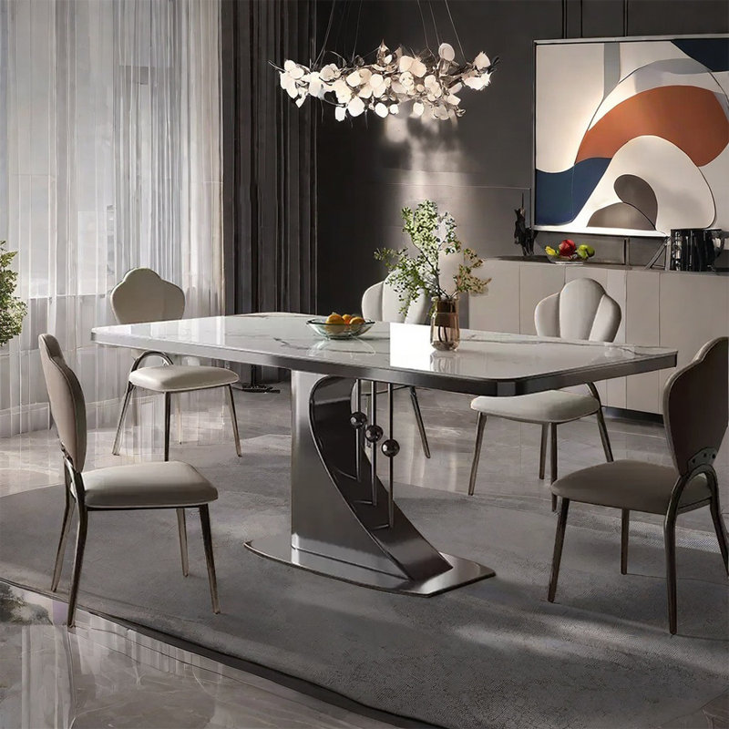 Rectangular Modern Microlite Dining Table Set, 29.52"H x 70.86"L x  35.43"W