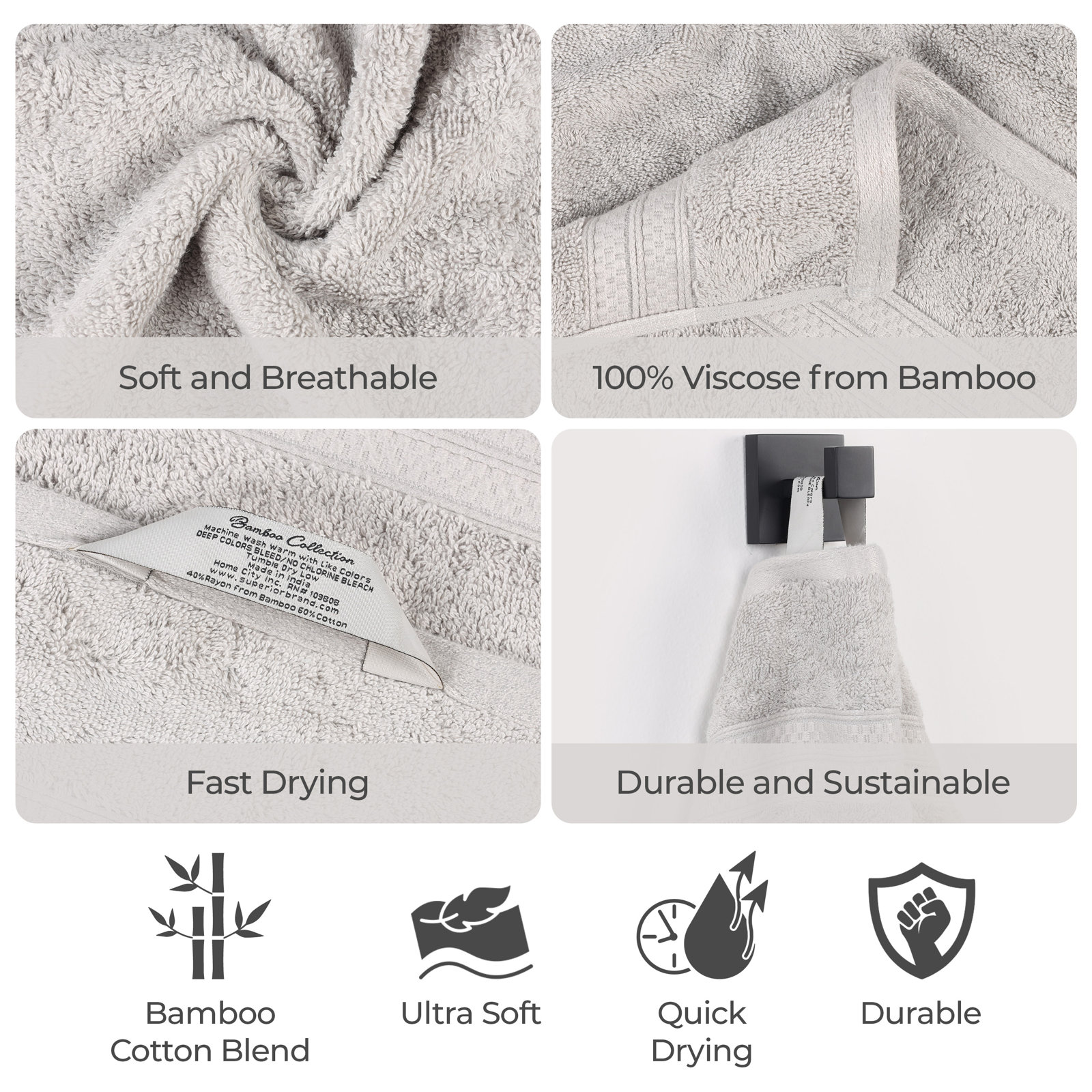 Nolhan 6-Piece Bamboo Cotton Towel Set, Chrome