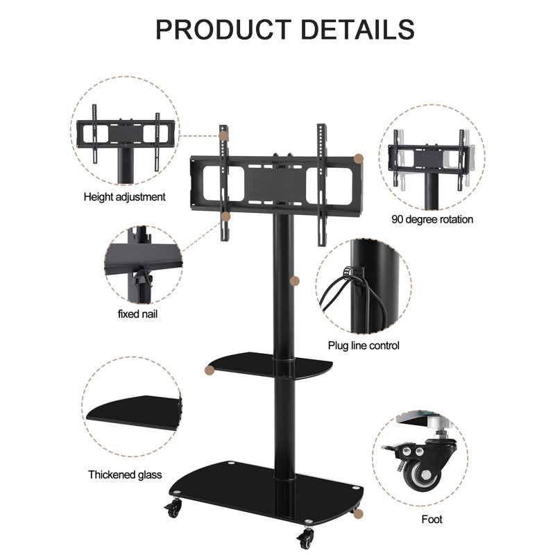 90° Rotatable TV Stand With Lockable Wheels