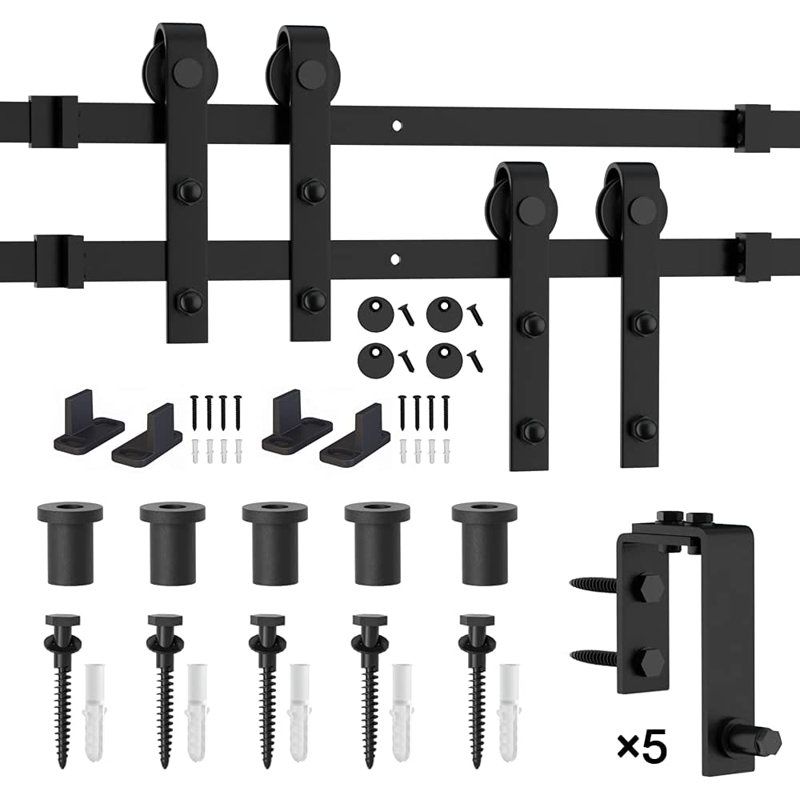 Black Heavy-Duty Double Bypass Barn Door Hardware Kit