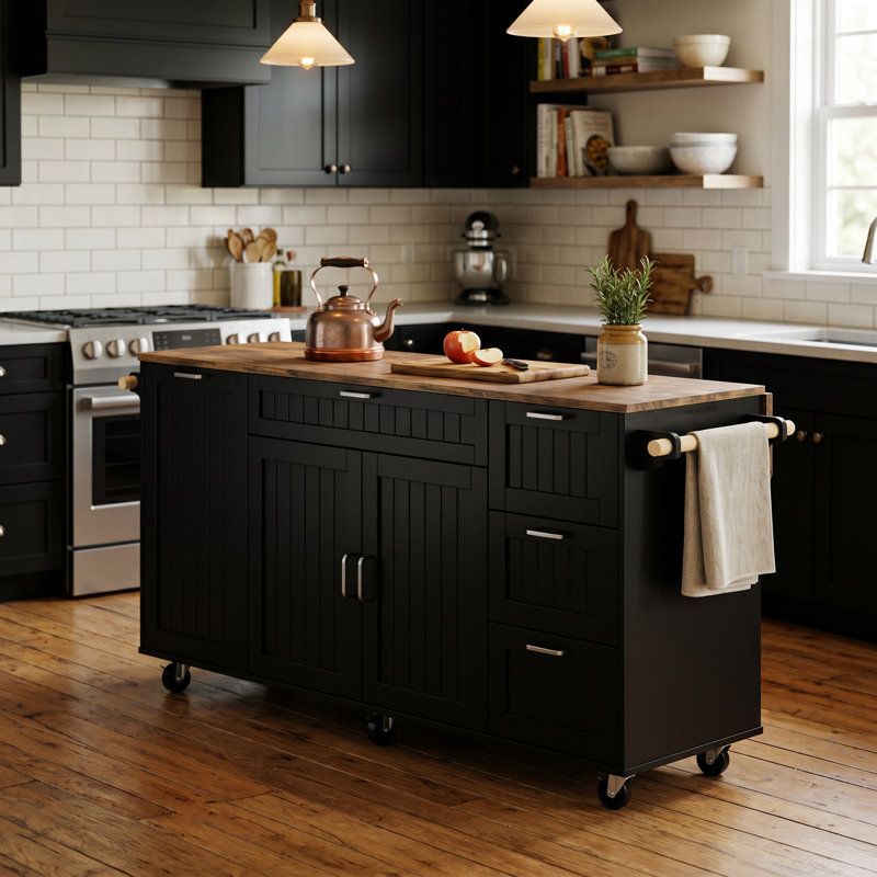 63" W Kitchen Island With Leaf
