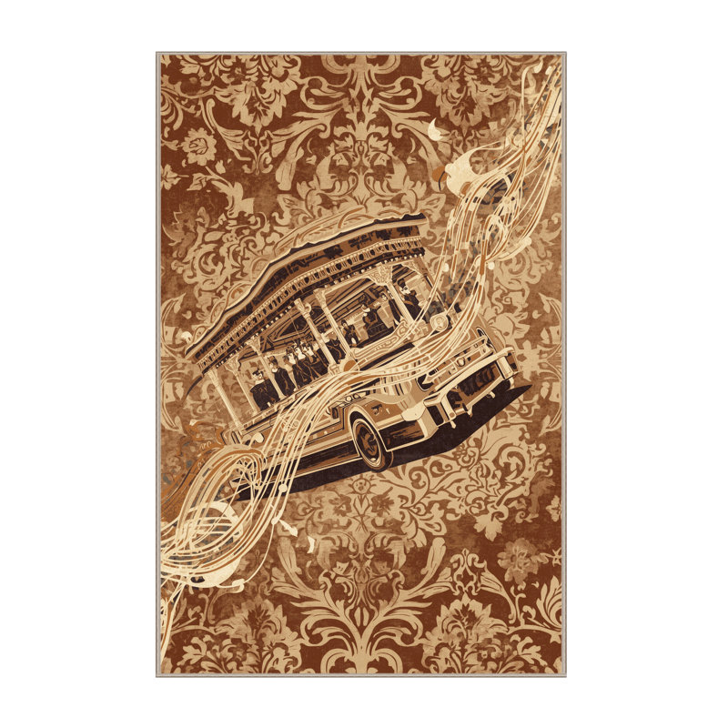 Machine Washable Osnas Parade Float Band Classic Damask Rug in Beige – Beige Binding, 5x8