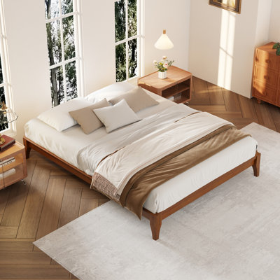 12 Inch King Size Solid Dry Bamboo Wood Platform Bed Frame, with Wood Slat Support, No Box Spring Needed, Easy Assembly