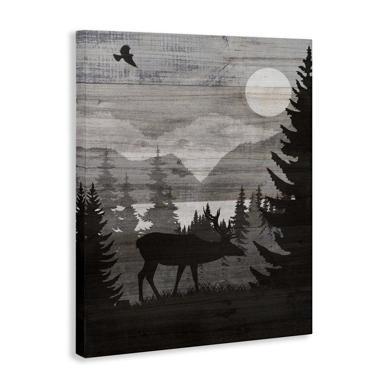 «Rustic Moose at Night», conception par Susan Arnot, H 20 po x l 16 po