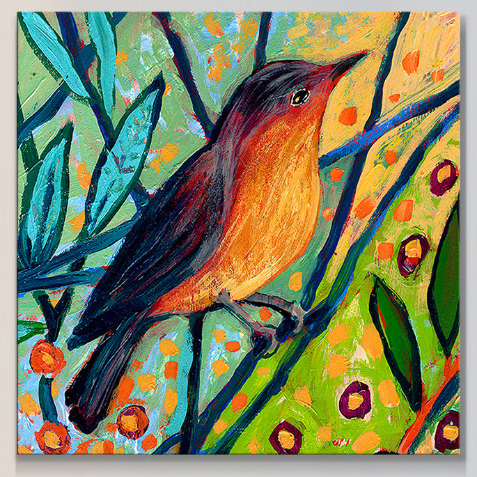 « oiseau ii », reproduction d’art sur toile tendue, H 36 po x l 36 po x P 1,5 po