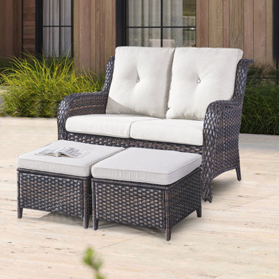 Bonia 52.7" Wide Outdoor Loveseat with 2 Ottomans and Cushions by Wildon Home