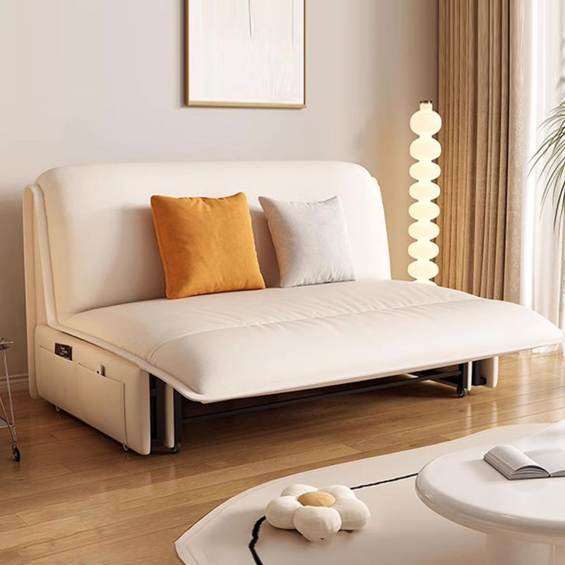 Canapé-lit modulaire en similicuir blanc crème avec rangement, H 36,61 po x l 66,93 po x P 38,58 po