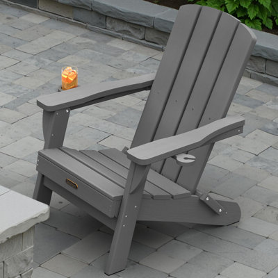 Folding Adirondack Chair Weather-Resistant HDPE Outdoor Fire Pit Chair With 2 Cup Holder by Highland Dunes