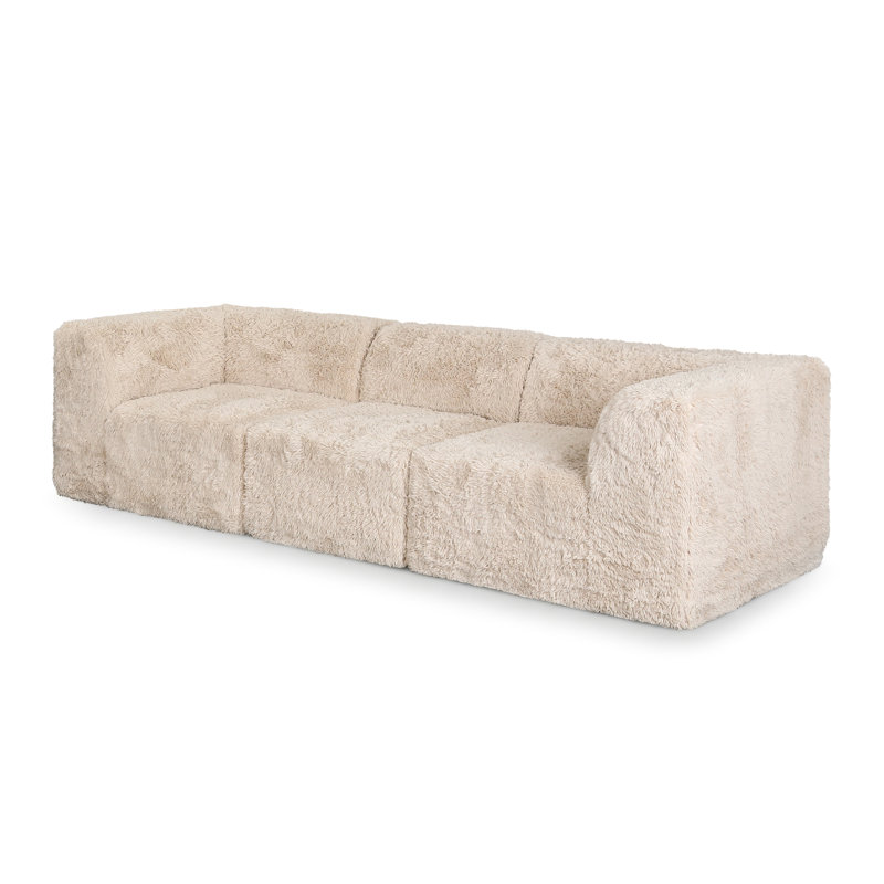 Cathryn 3-Piece Faux Fur Foam Modular Compressed Sofa, Beige