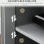 Meuble télé pour le salon, gris avec 4 trous de câble, tablettes réglables et portes en verre de style esthétique moderne