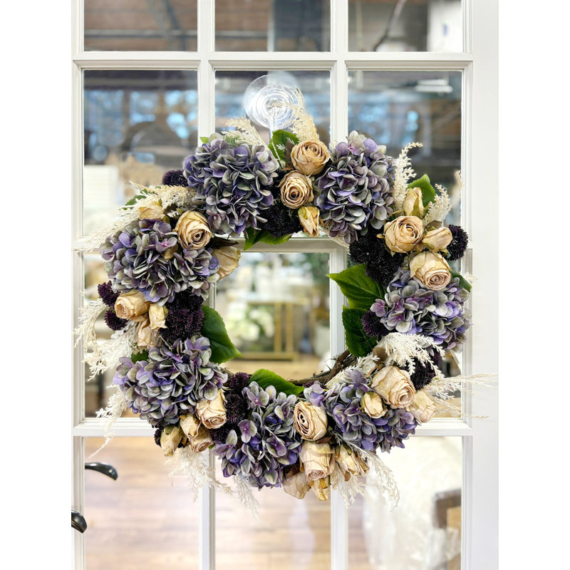 24'' Fall Wreath with Antique Roses and Hydrangeas