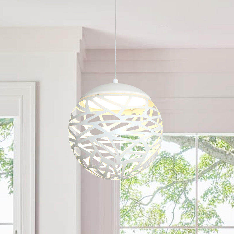 Luminaire suspendu sphère 1 lumière DEL Dornisha, Blanc