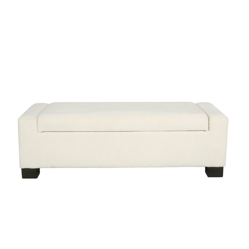 50" Ottoman Bench In Textured Fabric, Rectangular Design With Hinged Lid For Seating, Footrest, And Hidden Storage, White