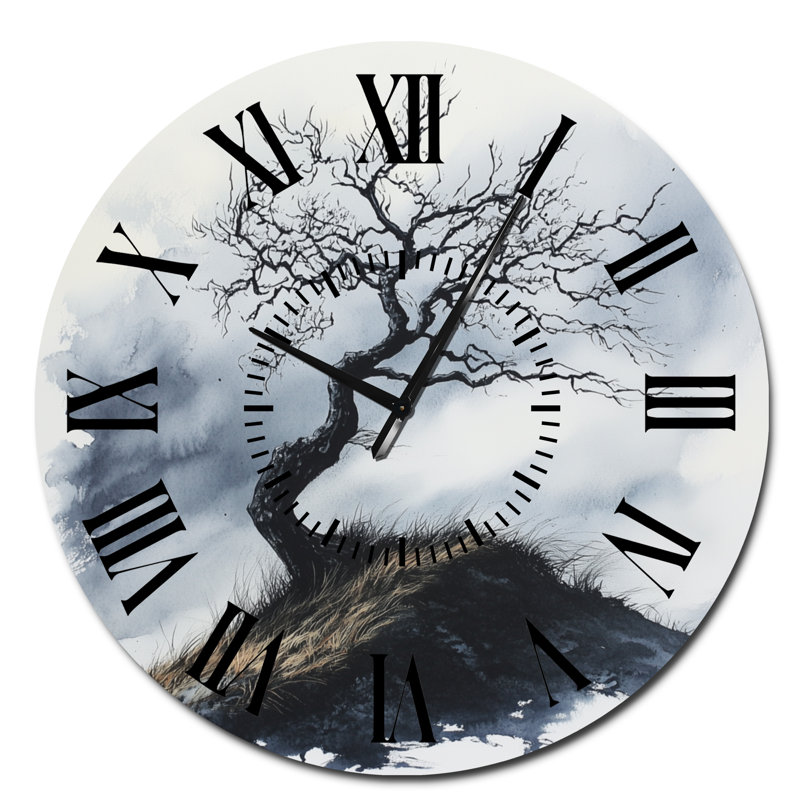 Horloge murale en métal Windswept Tree on Hill I, Surdimensionné