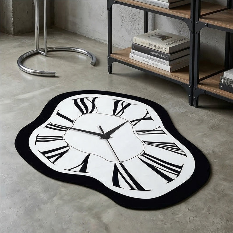 Surrealist Melting Clock Abstract Shaped Accent Rug