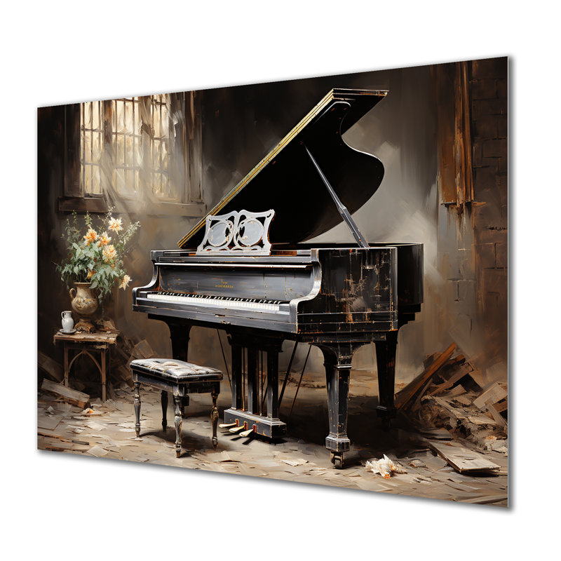Minimalisme, piano à queue, mélodie I - art mural piano en métal, H 12 po x l 20 po x P 1 po