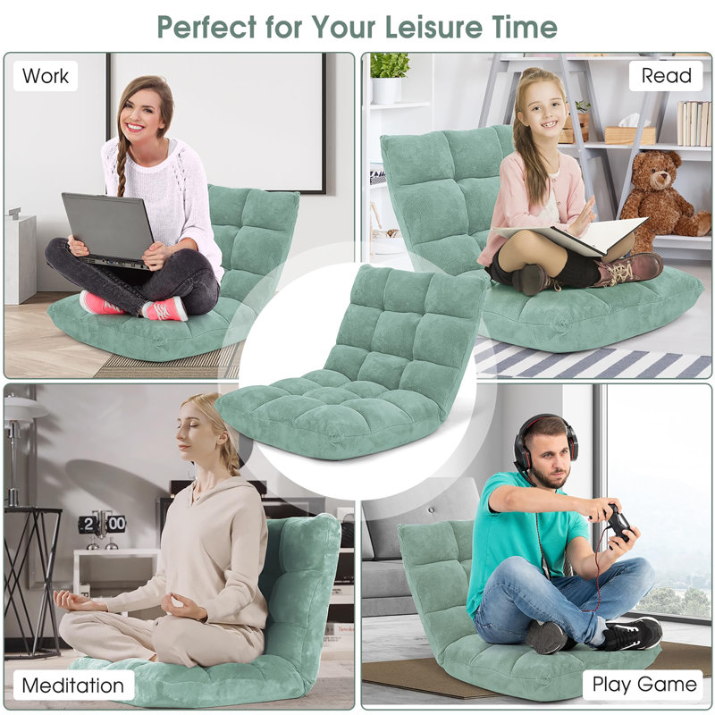 Chaise de plancher pliante avec dossier, Vert
