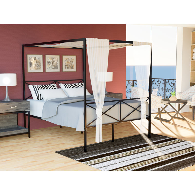Base de lit plateforme Glendale avec tête et pied de lit de style moderne - Structure en métal à baldaquin thermolaquée noire