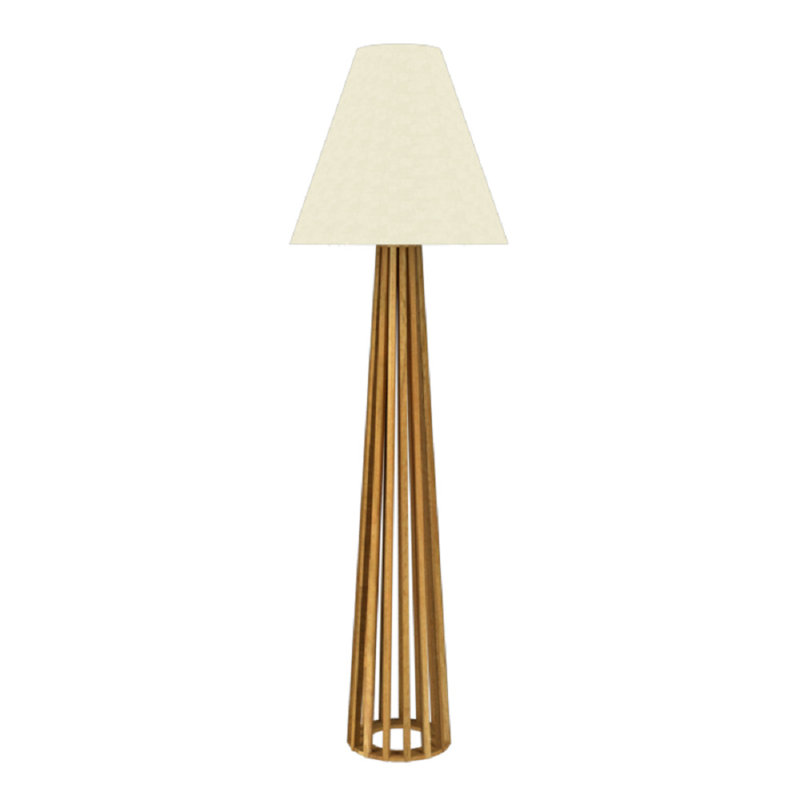Louro Freijo Slatted Natural Wood Floor Lamp with Linen Shade
