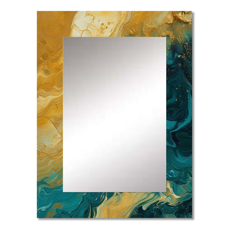 Golden Sunshine in Deep Blue Ocean Abstract - Art abstrait, miroir mural décoratif, 32 po x 24 po