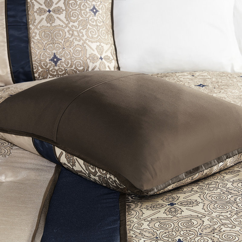 Édredon bleu marine avec 1 coussin - Design chic 100% 7 pièces et coussins