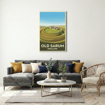 Old Sarum, England - Romantic Hilltop Ruins Travel Poster, Vintage English Countryside View. Giclee Print On Wrapped Canvas. Wall Art, Home Decor - Historic Sites & Ruins, England - Wrapped Canvas Print