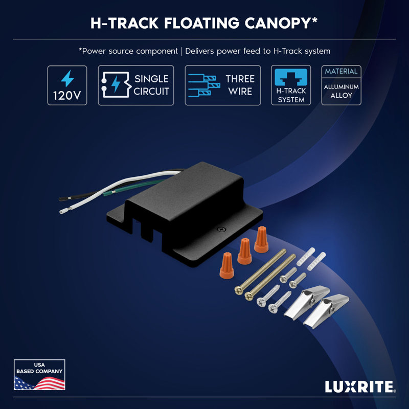 Auvent flottant Luxrite H-Track, auvent d'alimentation H-Track Lighting, compatible avec un circuit standard 120 V à 3 fils, paquet de 2 noir