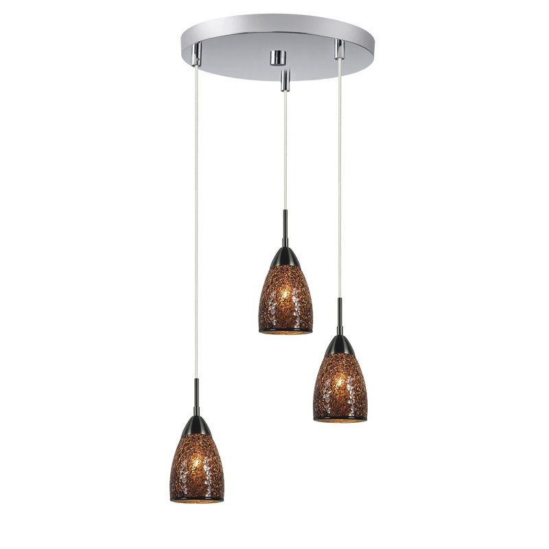 Luminaire suspendu grappe 3 lumières Isaak, Mosaïque miroir, Nickel satiné