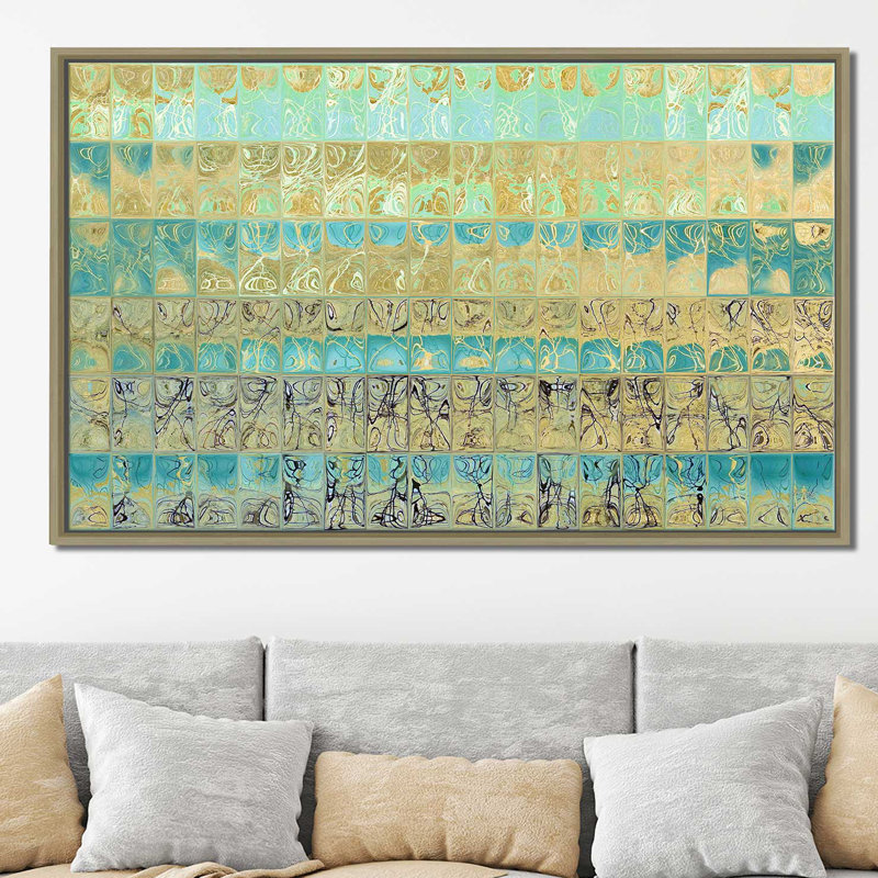 " Abstract Aqua Beach ", 21.5" H x 27.5" W x 0.75" D, Champagne Framed