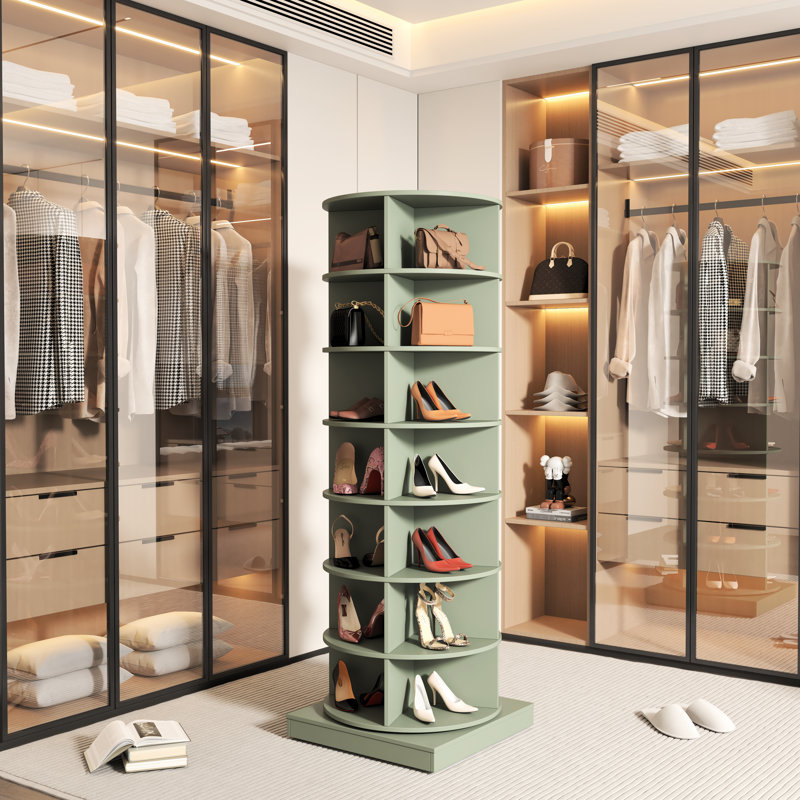 Armoire à chaussures rotative 360 °, 7 couches, peut contenir 24 paires, peu encombrante, décor élégant, garde-robe de 7 couches pour la chambre de bébé, garde les paires organisées, assemblage sans effort, caractéristique de la maison tendance