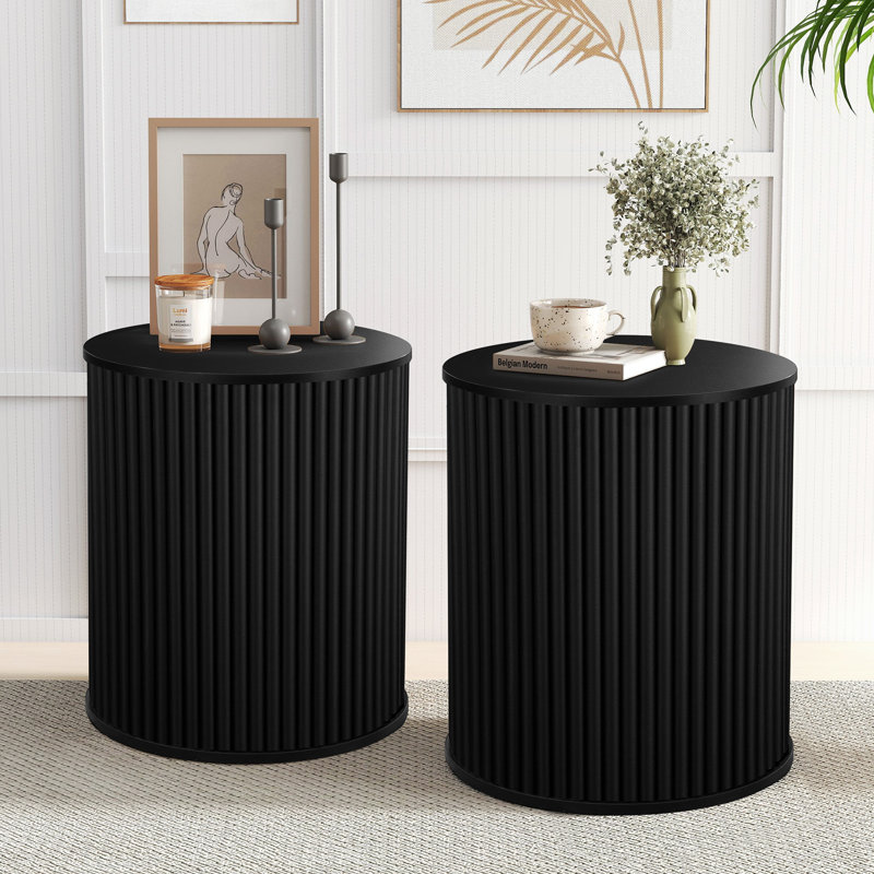 Ensemble de tables de bout cannelées rondes, Noir
