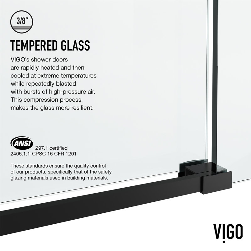 Elan Hart 56-60" W x 76" H Sliding Frameless Shower Door with 3/8" Clear Glass, Matte Black