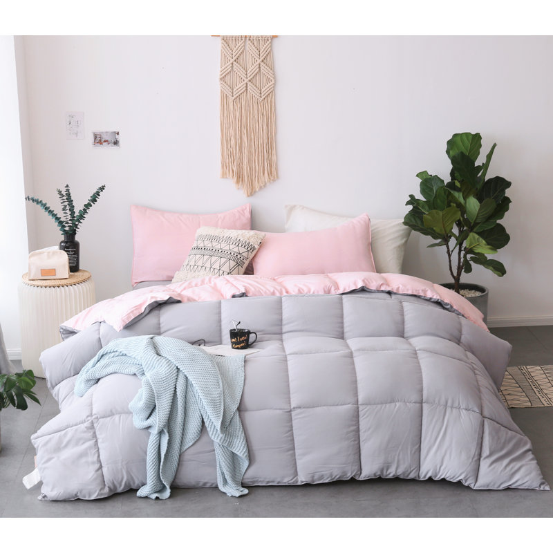 Twin Pink and Silver Reversible Microfiber Duvet Set