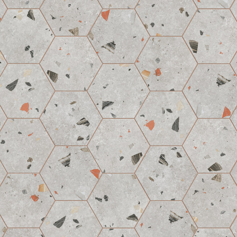 Sonar Hex 9" x 10" Porcelain Stone Look Wall & Floor Tile, Silver