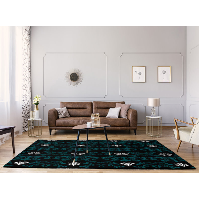 Tapis noir / vert Damask, Rectangle 9 pi x 12 pi