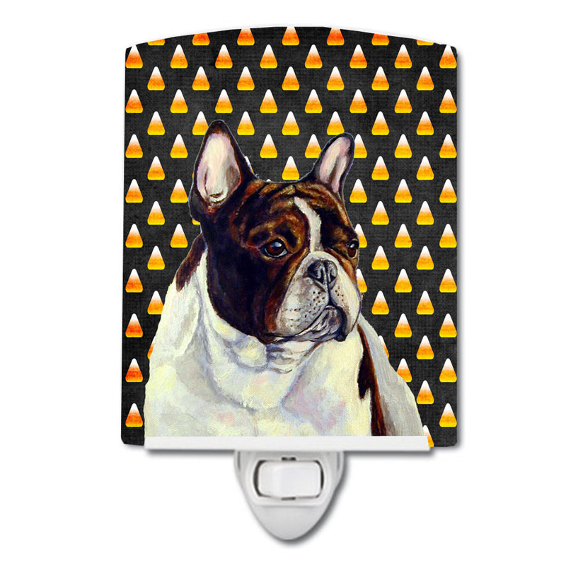 French Bulldog Candy Halloween Portrait Ceramic Night Light, White French Bulldog