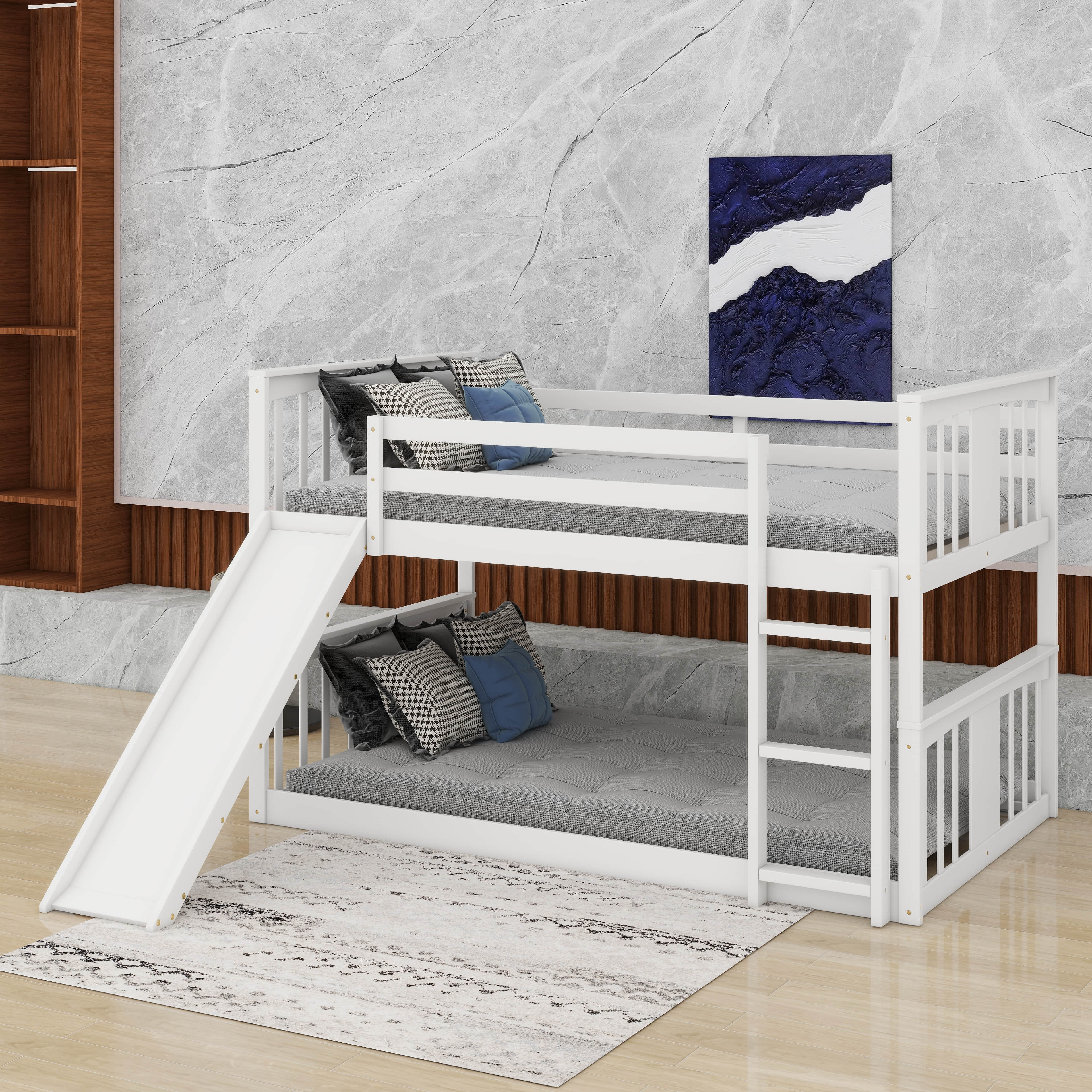 Latitude Run® Twin Over Twin Bunk Bed With Slide And Ladder | Wayfair