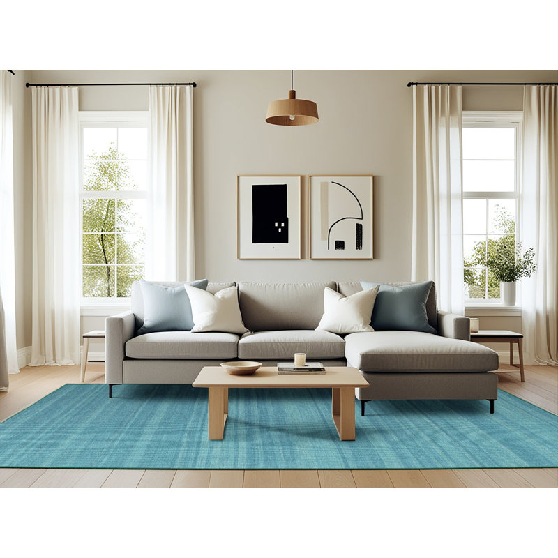 Tapis contemporain vert mer, Rectangle 6 pi x 9 pi