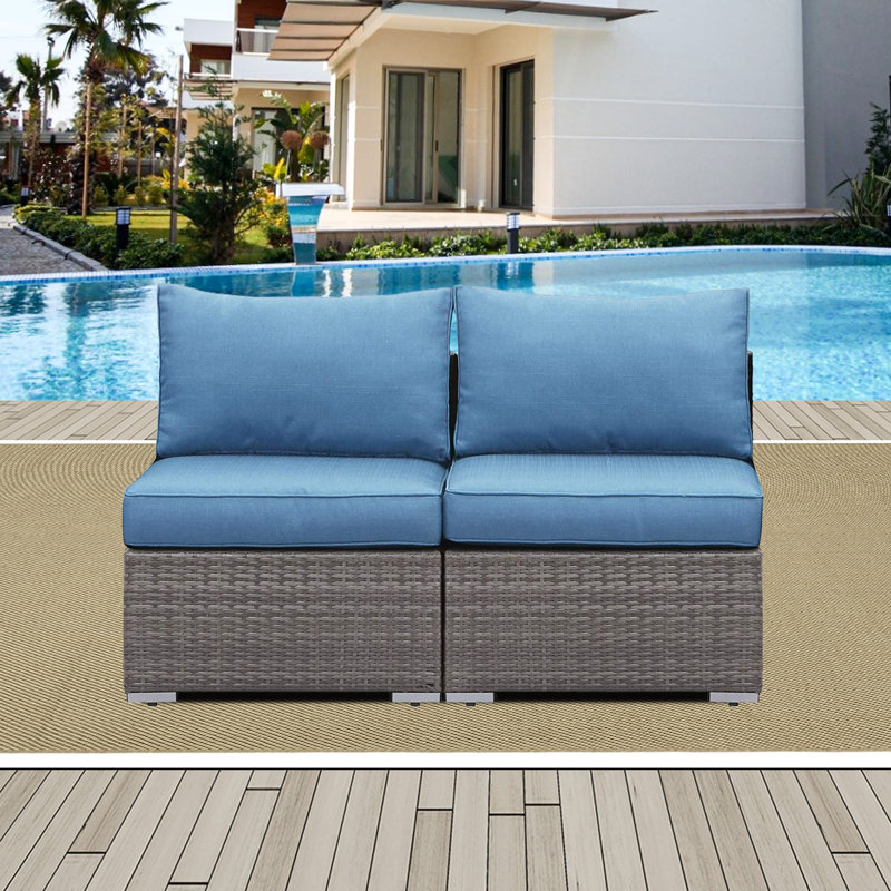 Candiance Wicker Armless Patio Chair with Cushions, Light Blue