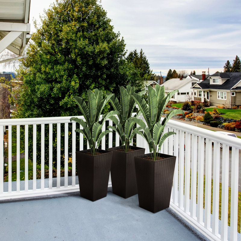 Of 3 Tall Planters With Self-Drainage, Outdoor Pots For Patio, Indoor Office, Brown, 14.31"L X 14.31"W 24"H Entryway, Brown Polypropylene, 14.31"X24