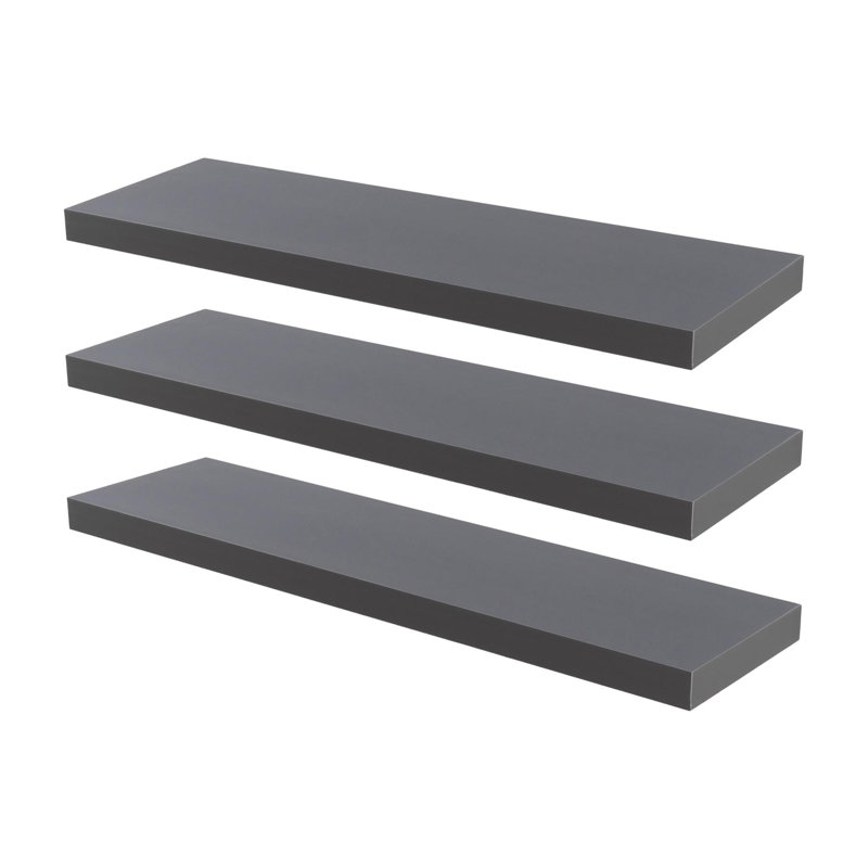 Harbour Housewares - Modern Floating Wall Shelves, Grey, 4cm H x 100cm W x 23.5cm D