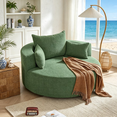 Fauteuil demi-tonneau pivotant à 360 ° avec 3 coussins amovibles pour le confort du salon, de la chambre à coucher et du bureau