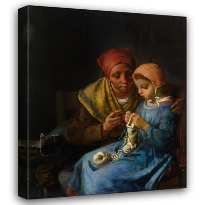 "The Knitting Lesson" by  Jean-François Millet - Gallery Wrap Canvas Wall Art